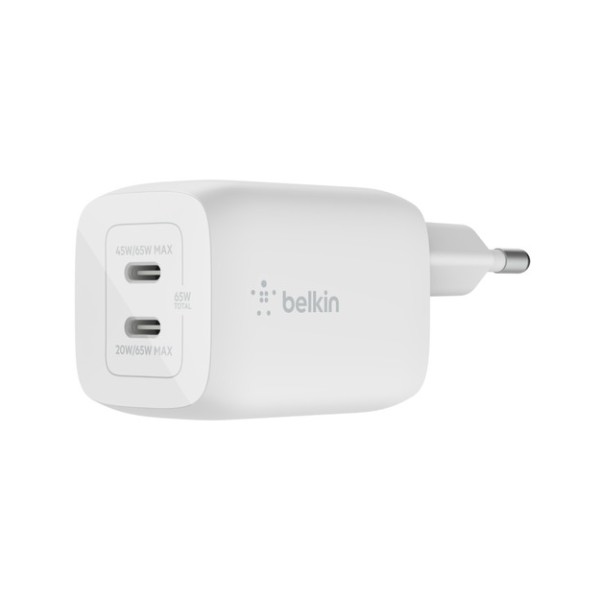 Belkin 2'li usb-c 65w pd gan şarj cihazı - beyaz